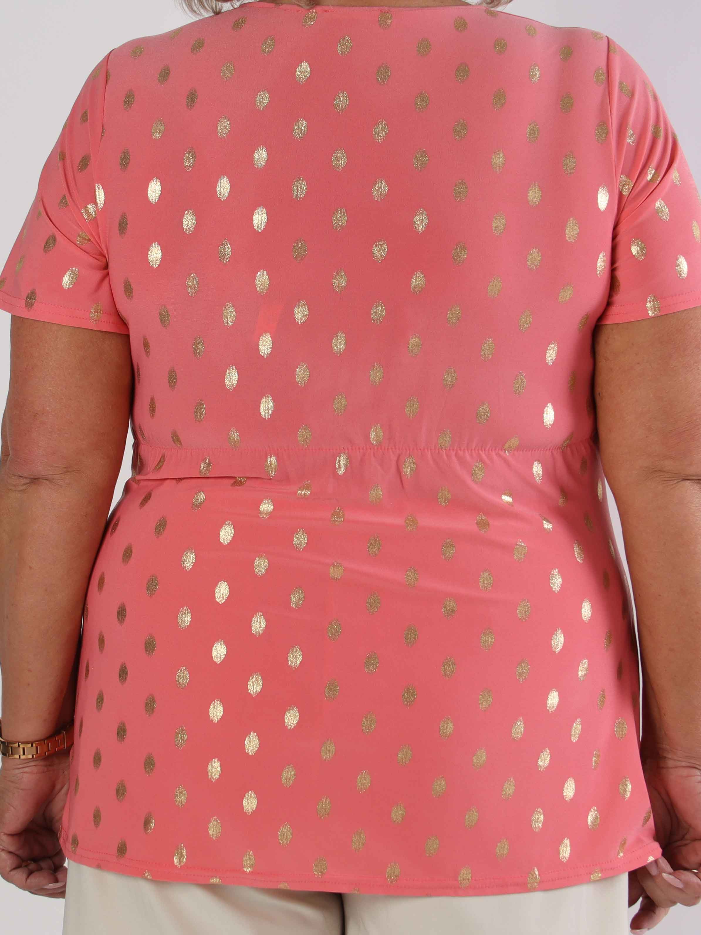 Molly Dot Shirt - Elastisk plus size blue med fin knudedetalje foran